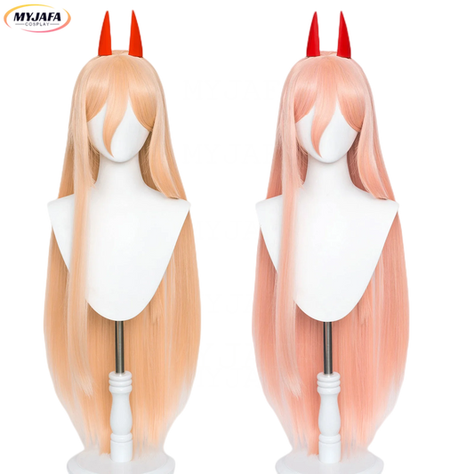 Anime Makima Power Cosplay Wig Long Orange Pink Heat Resistant